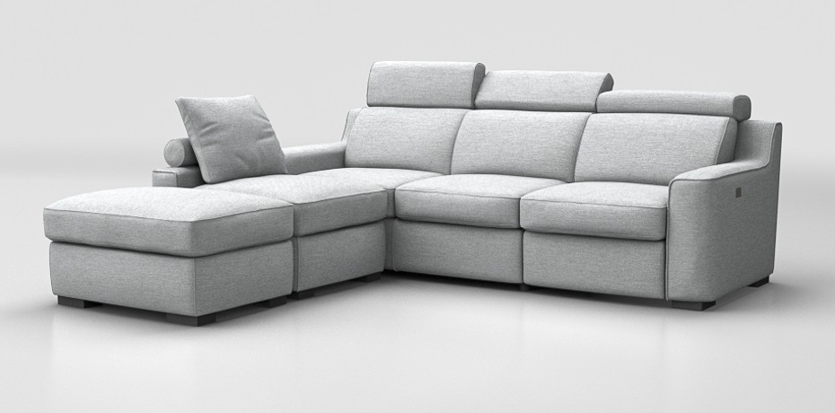 Crostolo - corner sofa with 1 electric recliner with 1 left seater terminal and pouf
